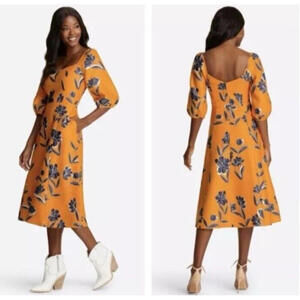 Draper James June Midi Dress Marigold Yellow Floral Size 6 SMS Sample